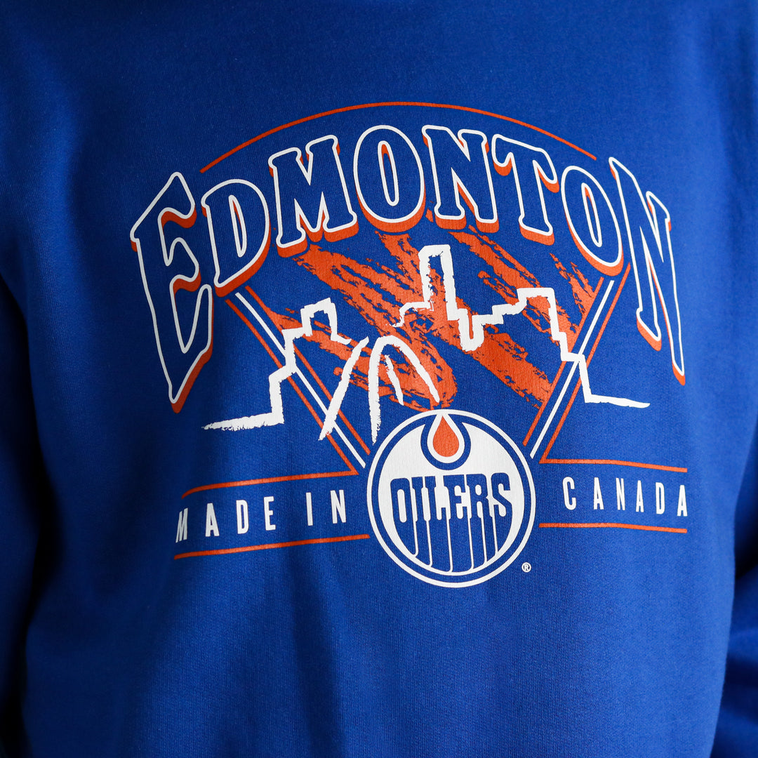 Edmonton Oilers Flannel Foxes Skyline Royal Crewneck Sweatshirt