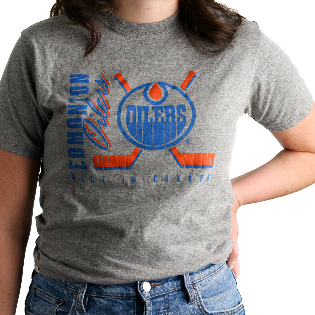 Edmonton Oilers Flannel Foxes Sticks Grey T-Shirt