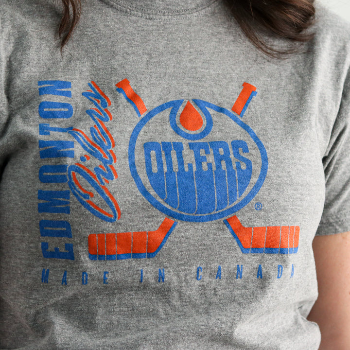 Edmonton Oilers Flannel Foxes Sticks Grey T-Shirt