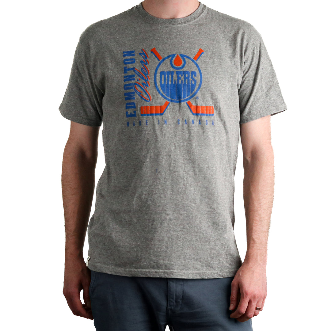 Edmonton Oilers Flannel Foxes Sticks Grey T-Shirt