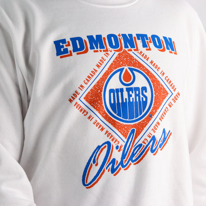 Edmonton Oilers Flannel Foxes Diamond White Crewneck Sweatshirt