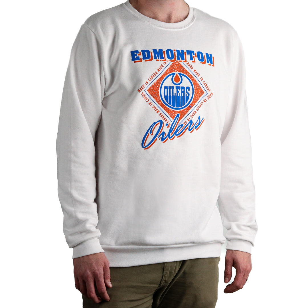 Edmonton Oilers Flannel Foxes Diamond White Crewneck Sweatshirt
