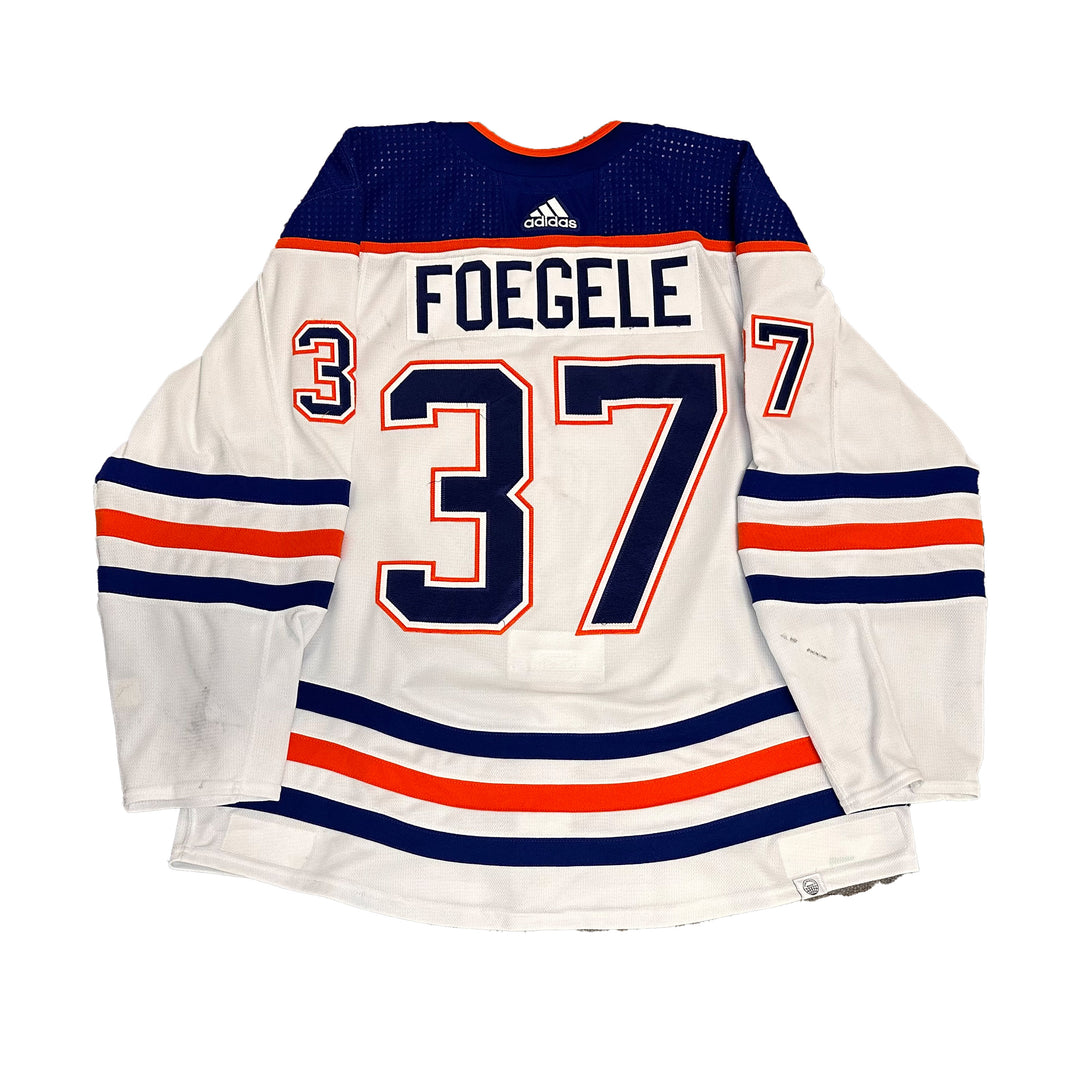 Warren Foegele Edmonton Oilers Game Worn Jersey - 2023-24 White Set #2 - B00296