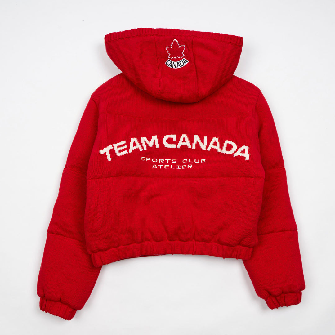 Hockey Canada Unisex Sports Club Atelier by Lauren McDavid Red Après Knit High-Neck Cropped Puffer Jacket