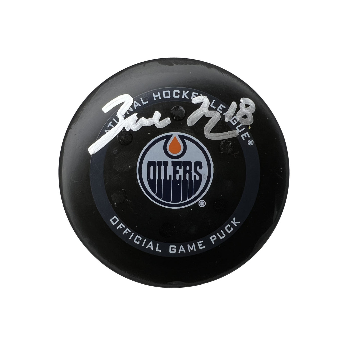 Zach Hyman Edmonton Oilers Autographed Goal Puck - Mar. 15/2022 vs Detroit Red Wings #18375