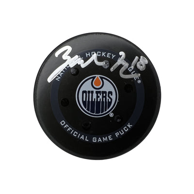 Zach Hyman Edmonton Oilers Autographed Goal Puck - Mar. 19/2022 vs New Jersey Devils #18400