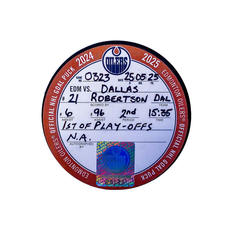 Jason Robertson Dallas Stars Playoff Goal Puck - May. 25/2025 vs Edmonton Oilers #25125
