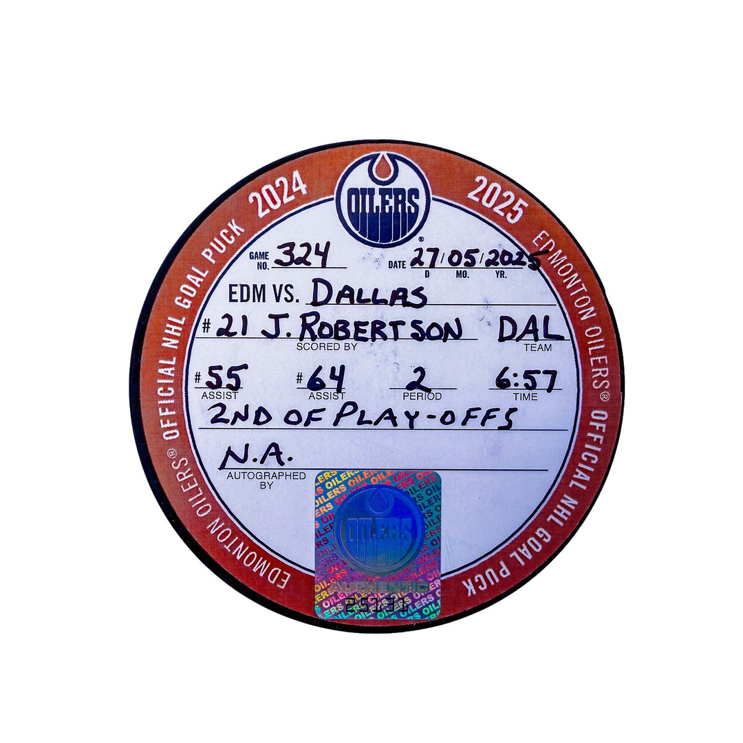 Jason Robertson Dallas Stars Playoff Goal Puck - May. 27/2025 vs Edmonton Oilers #25131