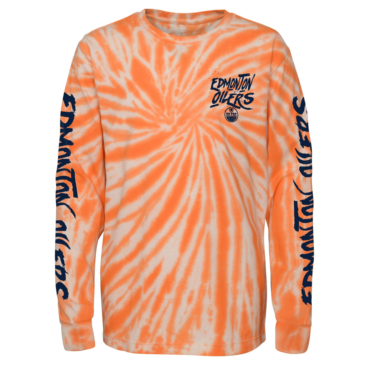 Edmonton Oilers Youth Outerstuff Huntington Orange Tie Dye Long Sleeve Shirt
