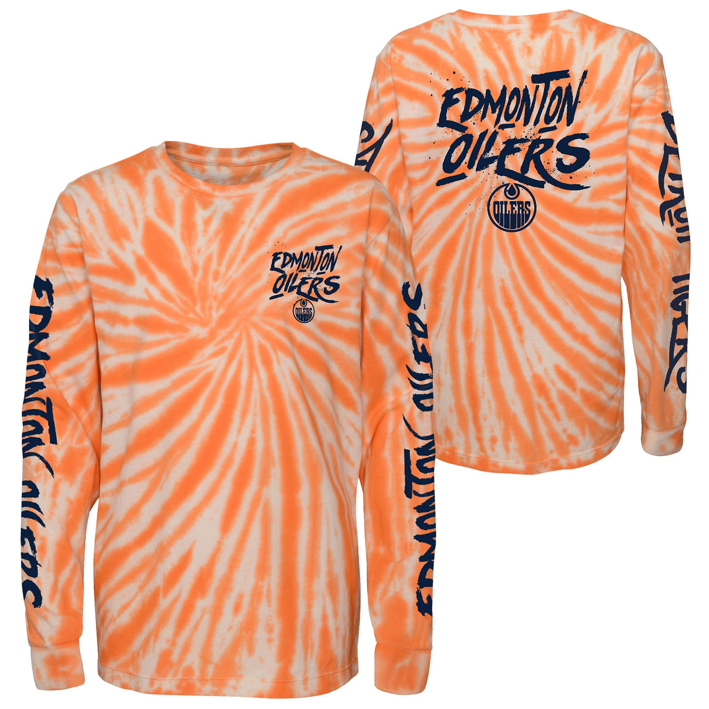 Edmonton Oilers Youth Outerstuff Huntington Orange Tie Dye Long Sleeve Shirt