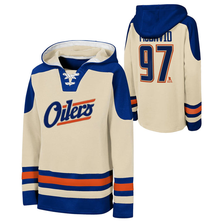 Connor McDavid Edmonton Oilers Youth Outerstuff Alternate Logo Cream & Blue Hoodie