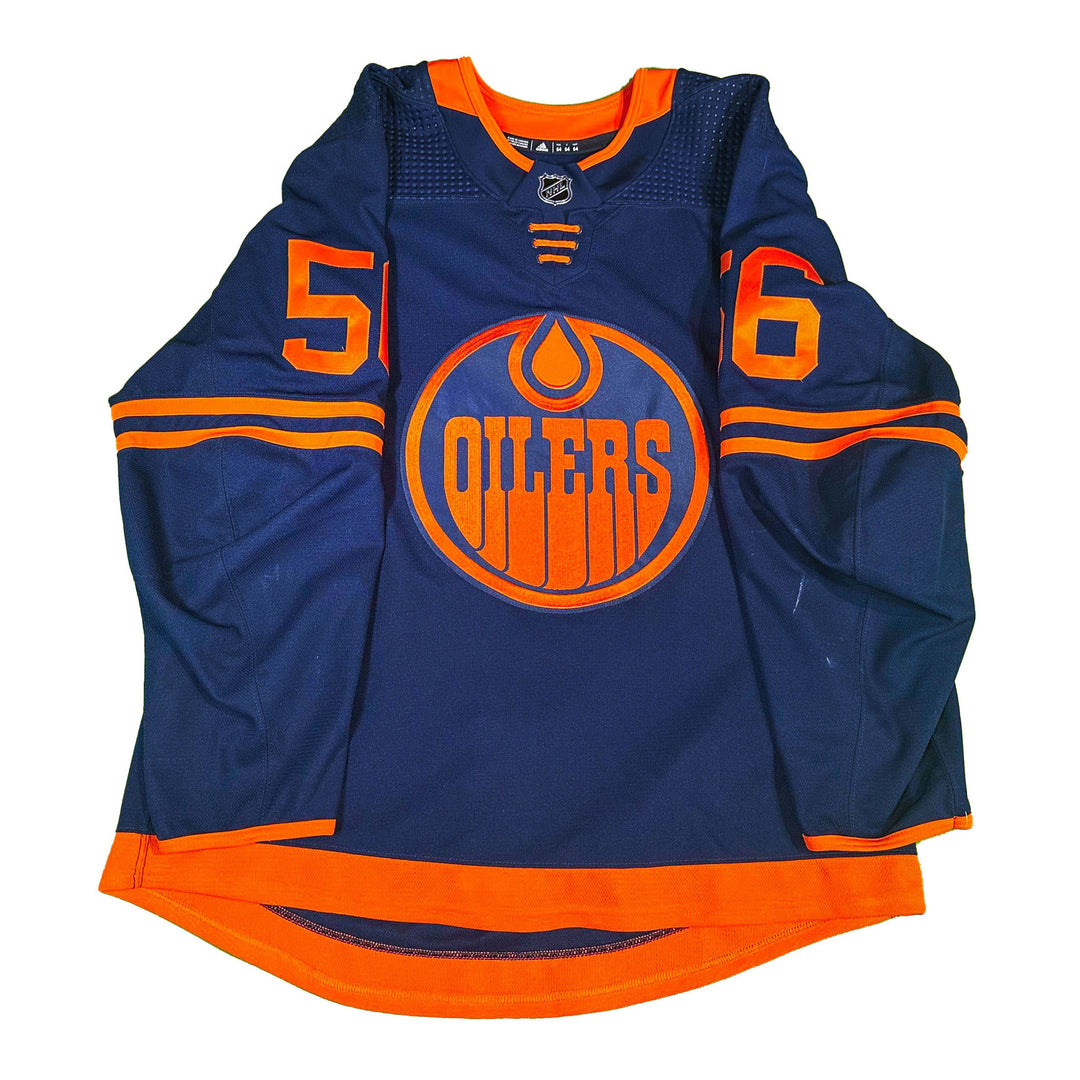 Kailer Yamamoto Edmonton Oilers Game Worn Jersey - 2020-21 Playoffs Navy Set #3 - T04083