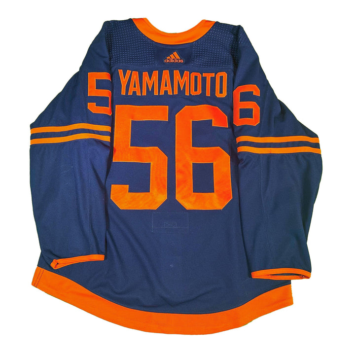 Kailer Yamamoto Edmonton Oilers Game Worn Jersey - 2020-21 Playoffs Navy Set #3 - T04083