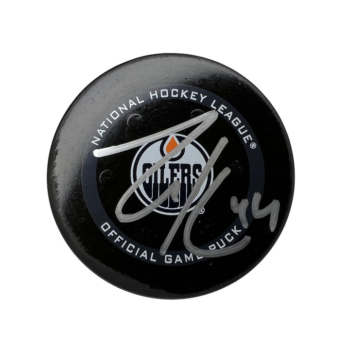 Zack Kassian Autographed Edmonton Oilers Game Used Puck - Oct. 27/2021 vs Philadelphia Flyers