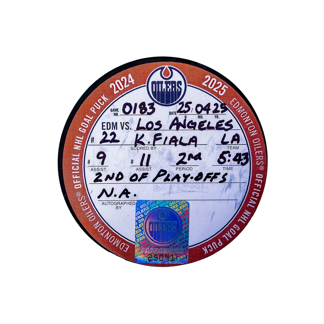 Kevin Fiala Los Angeles Kings Playoff Goal Puck - Apr. 25/2025 vs Edmonton Oilers #25091