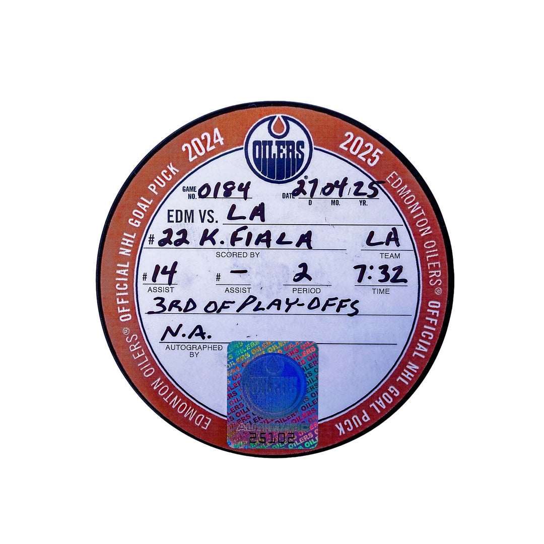 Kevin Fiala Los Angeles Kings Playoff Goal Puck - Apr. 27/2025 vs Edmonton Oilers #25102