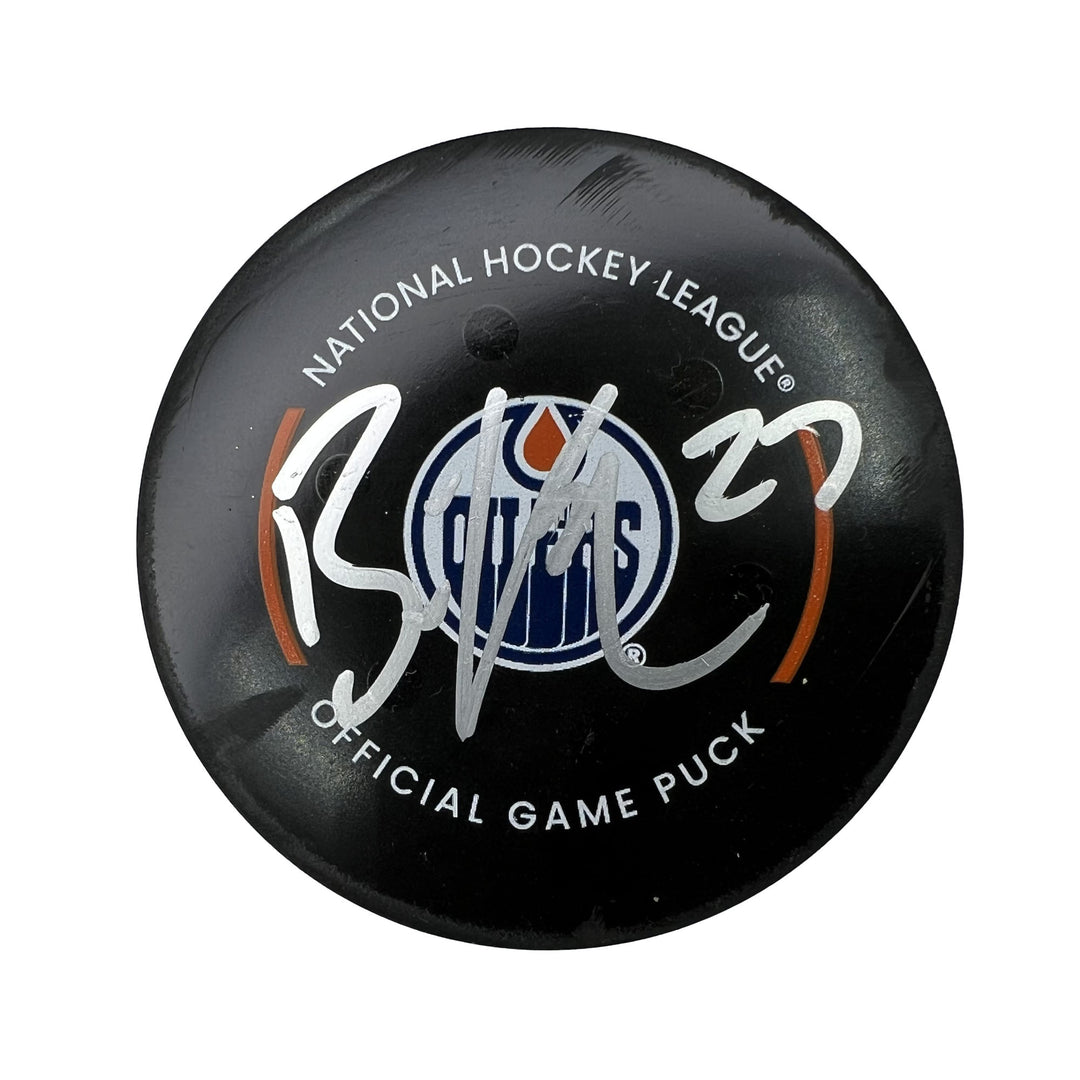 Brett Kulak Autographed Edmonton Oilers Game Used Puck - Mar. 16/2023 vs Dallas Stars