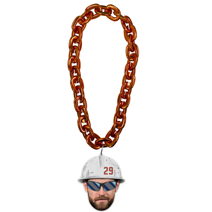 Leon Draisaitl Edmonton Oilers Hard Hat Orange Fan Chain Necklace