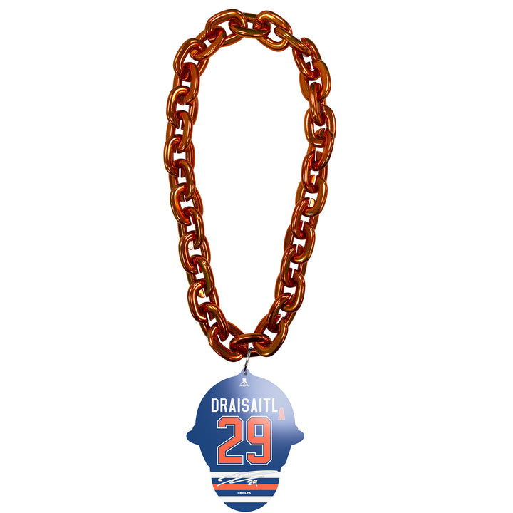 Leon Draisaitl Edmonton Oilers Hard Hat Orange Fan Chain Necklace