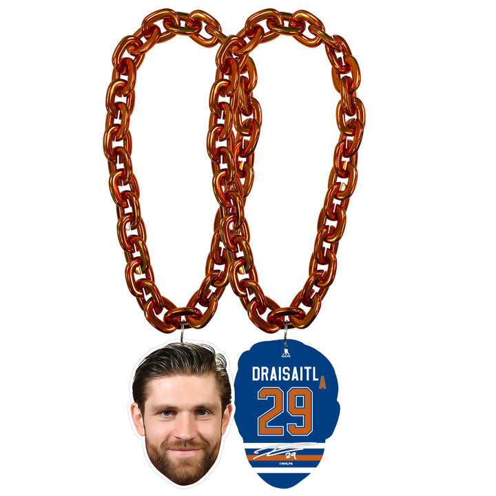 Leon Draisaitl Edmonton Oilers Orange Player Face Fan Chain Necklace