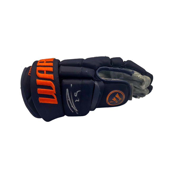 Leon Draisaitl Edmonton Oilers Signed Playoff Game Worn 2021-22 Warrior Navy Hockey Gloves #22304