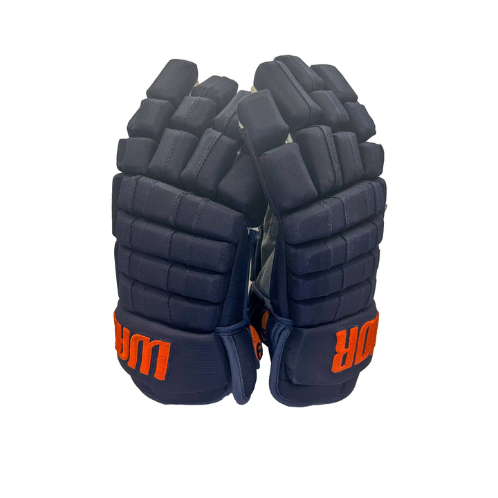 Leon Draisaitl Edmonton Oilers Signed Playoff Game Worn 2021-22 Warrior Navy Hockey Gloves #22304