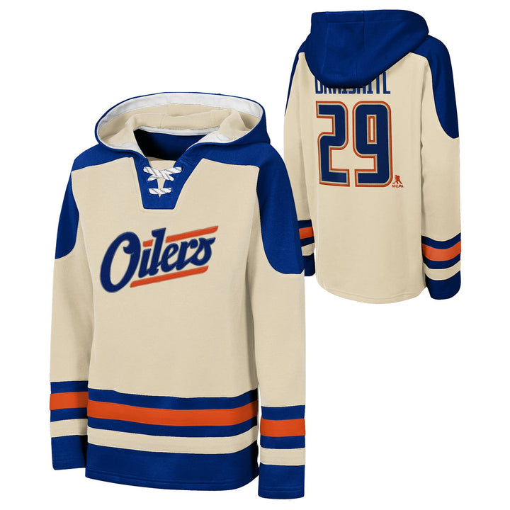 Leon Draisaitl Edmonton Oilers Youth Outerstuff Alternate Logo Cream & Blue Hoodie