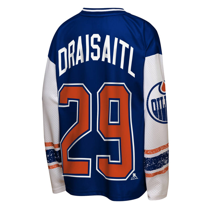 Leon Draisaitl Edmonton Oilers Youth Outerstuff White & Blue Long Sleeve Jersey Shirt