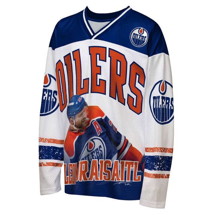 Leon Draisaitl Edmonton Oilers Youth Outerstuff White & Blue Long Sleeve Jersey Shirt