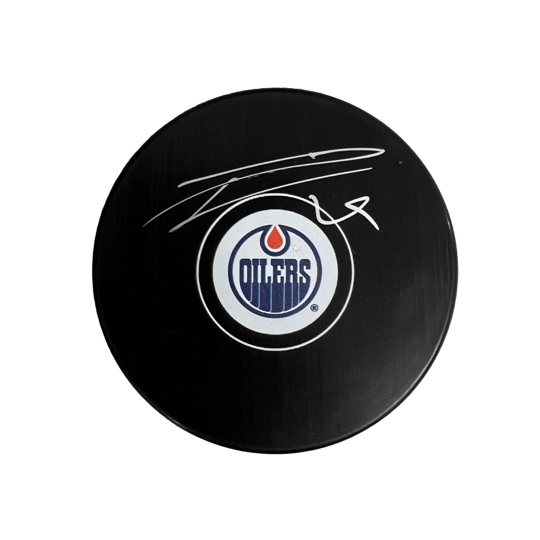 Leon Draisaitl Edmonton Oilers Signed Home Logo Puck