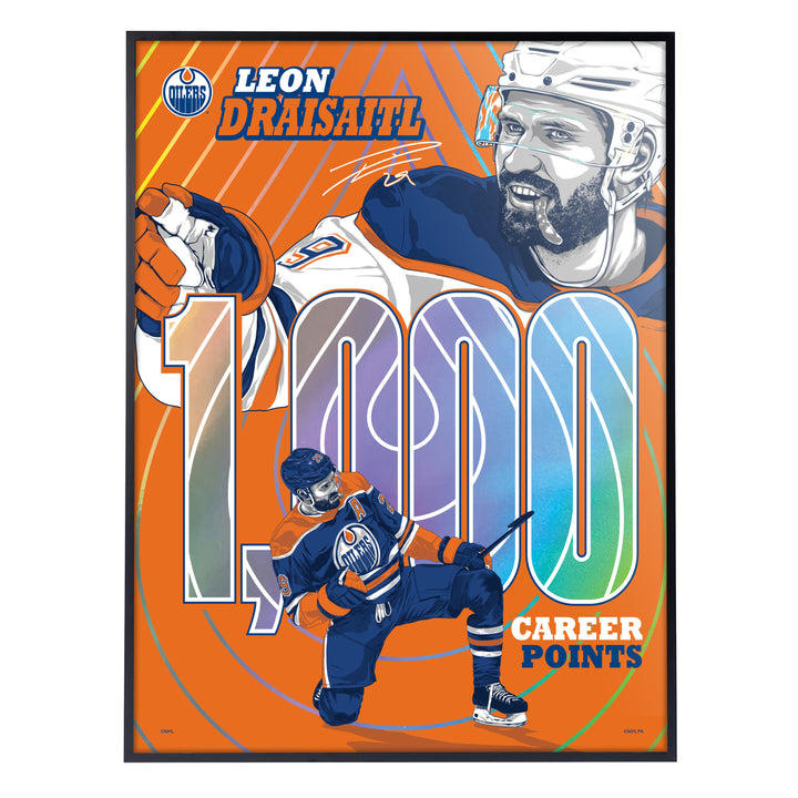 Leon Draisaitl Edmonton Oilers 1,000 Career NHL Points Milestone 18" x 24" Foil Serigraph Print LE /400