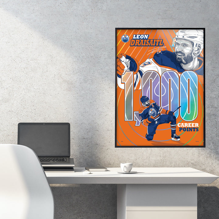 Leon Draisaitl Edmonton Oilers 1,000 Career NHL Points Milestone 18" x 24" Foil Serigraph Print LE /400