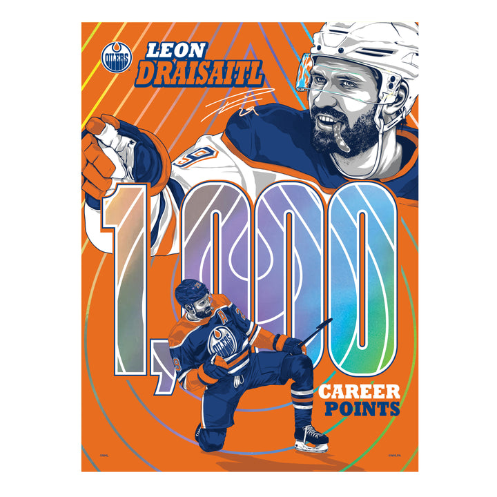 Leon Draisaitl Edmonton Oilers 1,000 Career NHL Points Milestone 18" x 24" Foil Serigraph Print LE /400