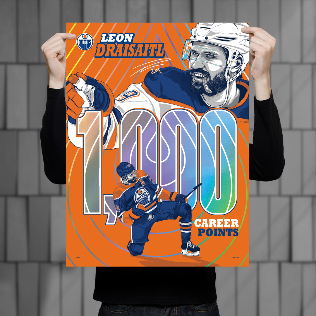 Leon Draisaitl Edmonton Oilers 1,000 Career NHL Points Milestone 18" x 24" Foil Serigraph Print LE /400