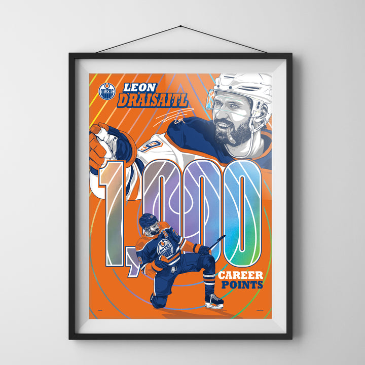 Leon Draisaitl Edmonton Oilers 1,000 Career NHL Points Milestone 18" x 24" Foil Serigraph Print LE /400