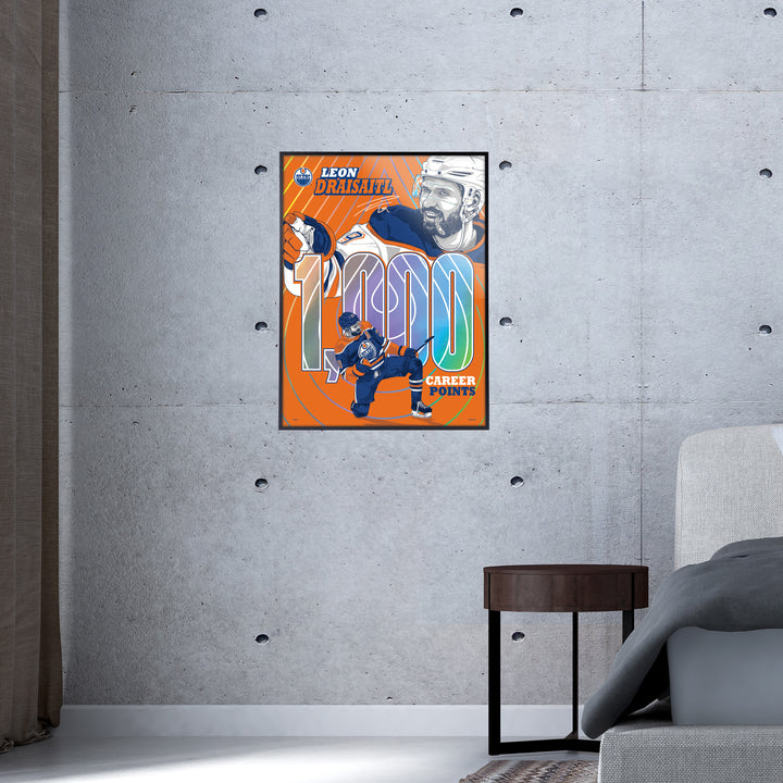 Leon Draisaitl Edmonton Oilers 1,000 Career NHL Points Milestone 18" x 24" Foil Serigraph Print LE /400