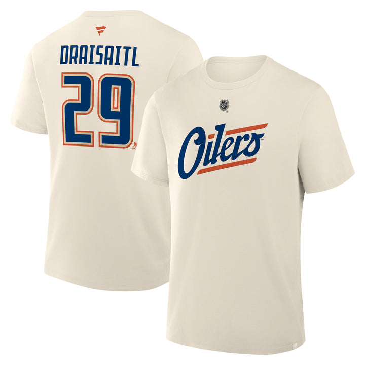 Leon Draisaitl Edmonton Oilers Fanatics Alternate Logo Player Name & Number Cream T-Shirt