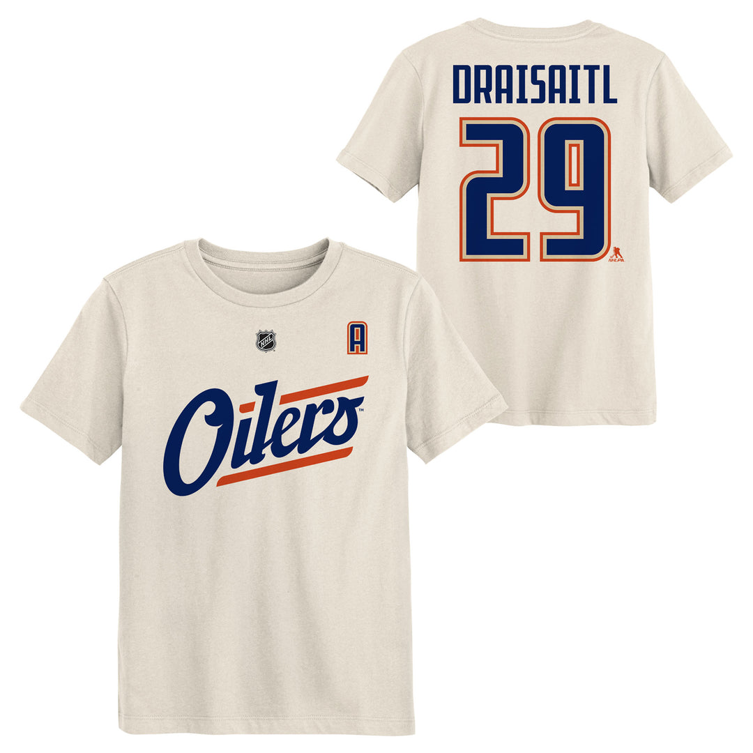 Leon Draisaitl Edmonton Oilers Kids Outerstuff Cream Alternate Logo Player Name & Number T-Shirt