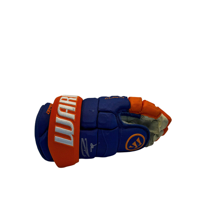 Leon Draisaitl Oilers Signed Game Worn 2025-26 Warrior Royal Hockey Gloves #26576