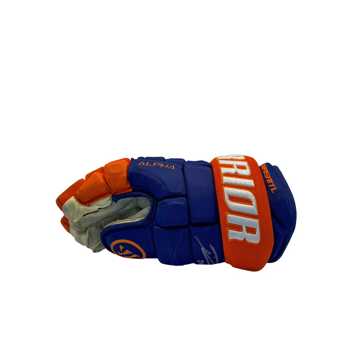 Leon Draisaitl Oilers Signed Game Worn 2025-26 Warrior Royal Hockey Gloves #26576