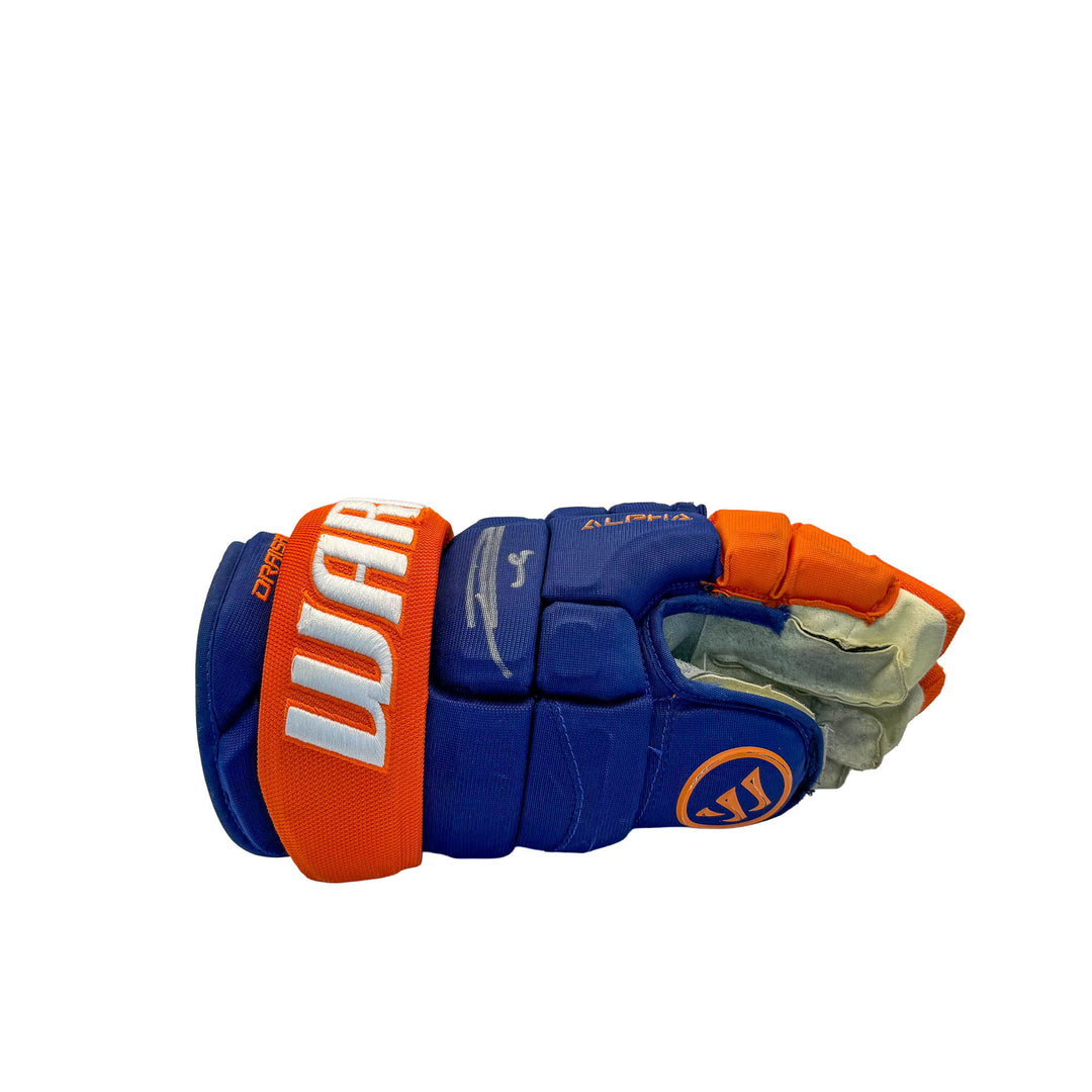 Leon Draisaitl Oilers Signed Game Worn 2025-26 Warrior Royal Hockey Gloves #26577