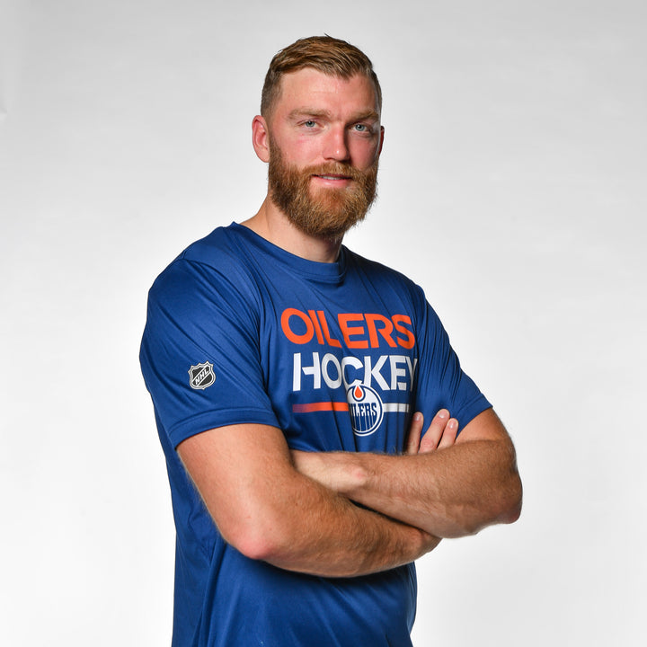 Edmonton Oilers 2023-24 Fanatics Authentic Pro Blue & Orange Crewneck T-Shirt