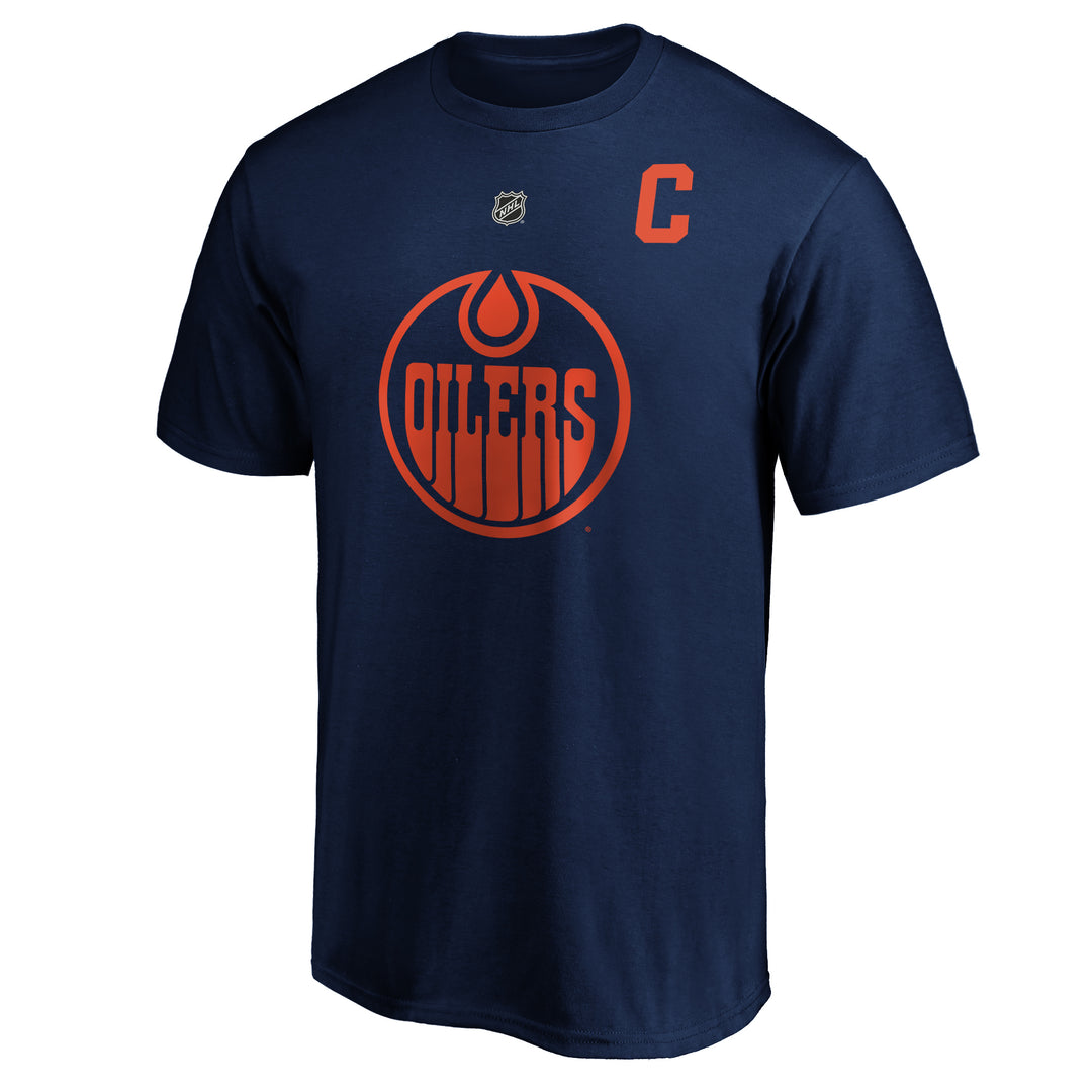 Connor McDavid Edmonton Oilers Stack Name & Number T-Shirt