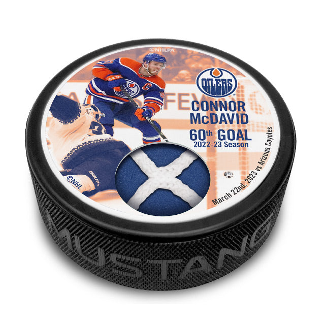 Connor McDavid Edmonton Oilers 2022-23 Season 60 Goal Game-Used Net Puck