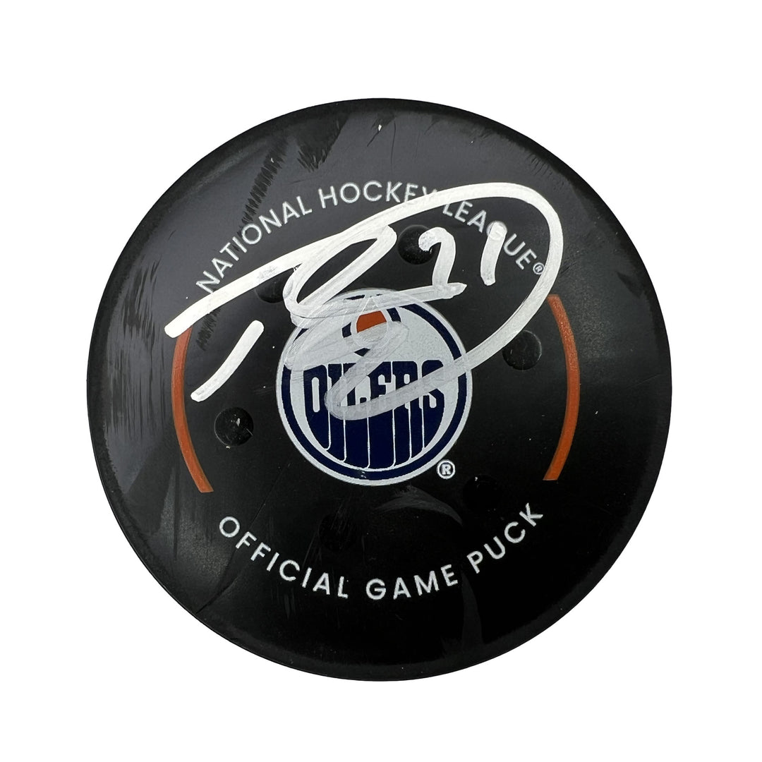 Ryan McLeod Autographed Edmonton Oilers Game Used Puck - Oct. 18/2022 vs Buffalo Sabres