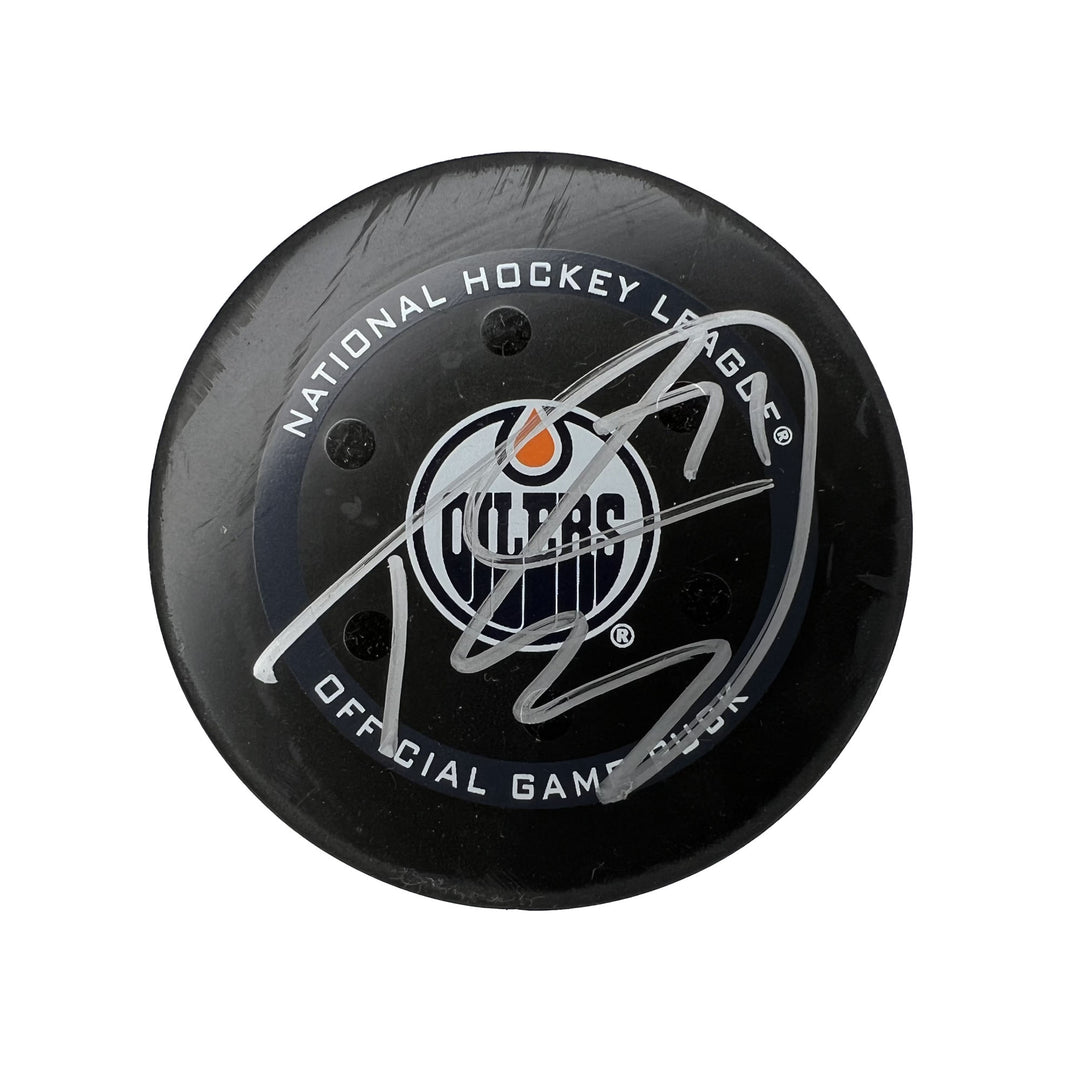 Game Used Colorado Avalanche Offical Warm-Up Puck Vs Edmonton Oilers  3-19-23