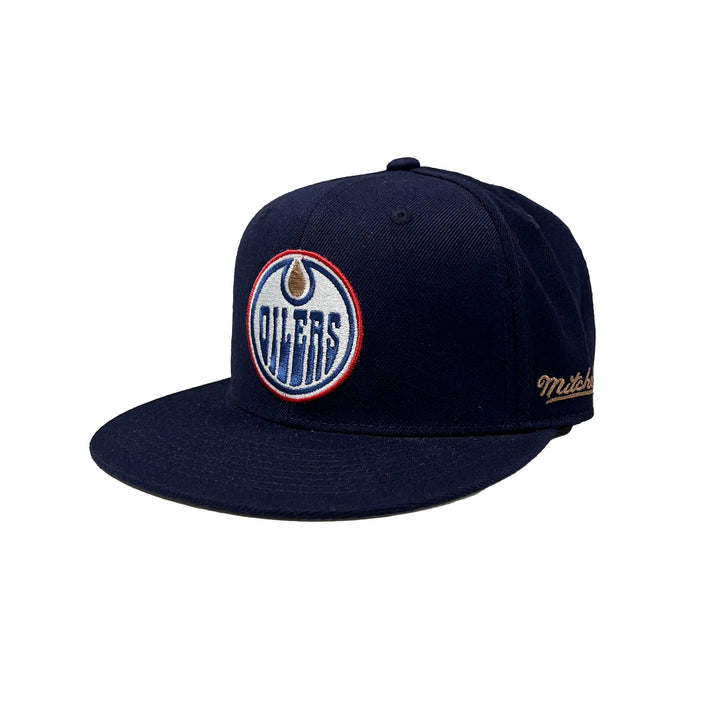 Edmonton Oilers Mitchell & Ness Navy Logo History Fitted Hat