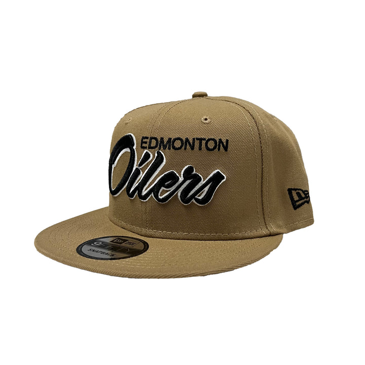 Edmonton Oilers New Era Khaki Script 9FIFTY Snapback Hat