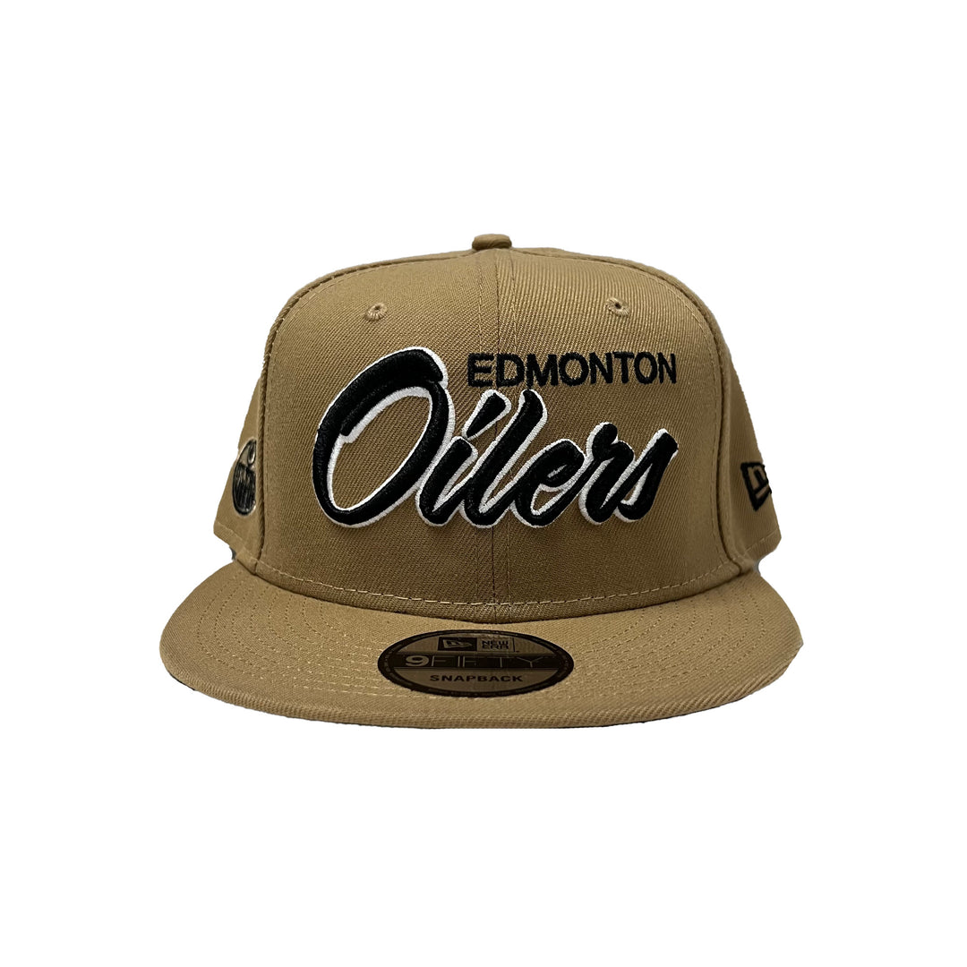 Edmonton Oilers New Era Khaki Script 9FIFTY Snapback Hat