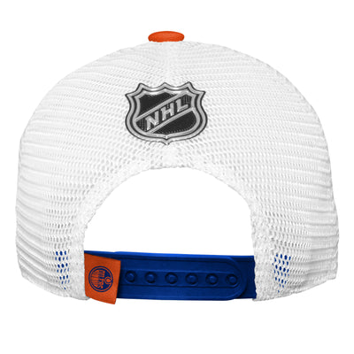 Edmonton Oilers Youth Outerstuff Blue & White 2023 NHL Draft Pro On Stage Snapback Trucker Hat